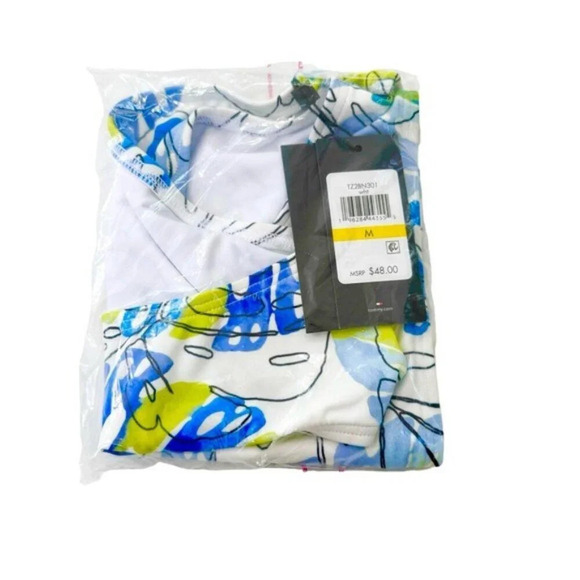 TOMMY HILFIGER Monstera Leaf 50+ SPF Bikini Bottom White and Blue Size M NWT - Picture 5 of 10